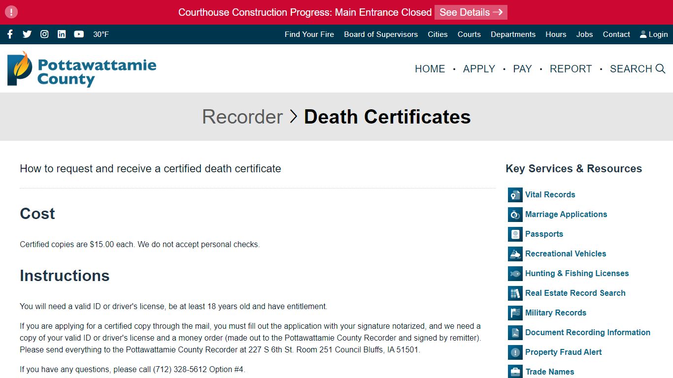 Death Certificates in Pottawattamie County, Iowa